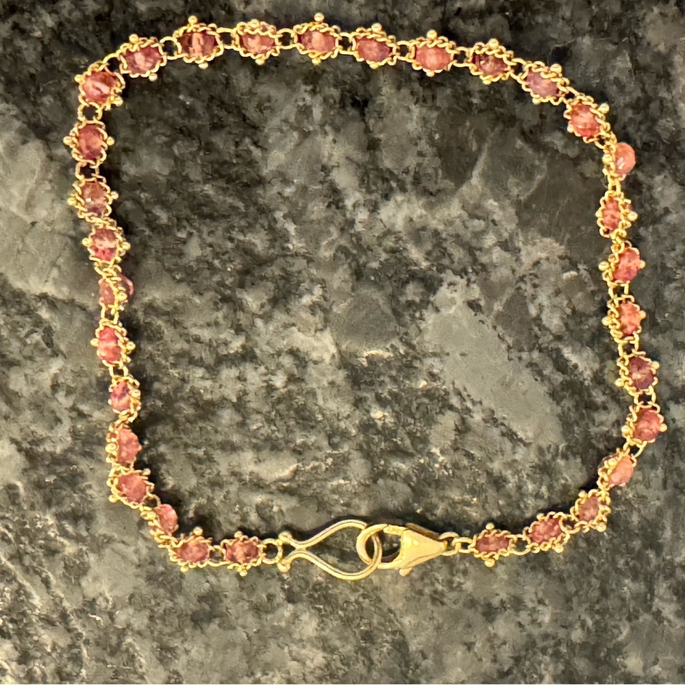 Designer Amali 18k Yellow Gold Pink Spinel Woven Full Textile Bracelet $2300